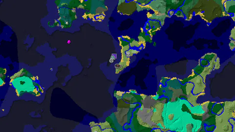 Ocean Monument Near Spawn in a Hilly Coastal World