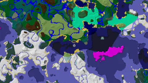 Ocean Monument Near Spawn with Icy Biomes and Mushroom Fields