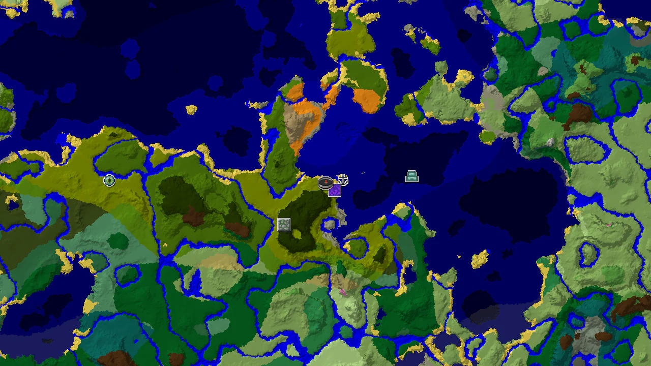 A 2D biome map centered on the spawn point, showing a Beach next to a Bamboo Jungle, with markers for a Ruined Portal and a Shipwreck.