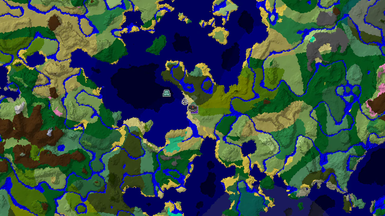 A 2D biome map centered on spawn, showing Sparse Jungle at the center, surrounded by various ocean and forest biomes, with markers for a Ruined Portal and a Shipwreck.