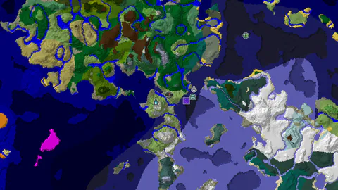 Spawn Near Ancient City, Snowy Peaks, and Coastal Variety