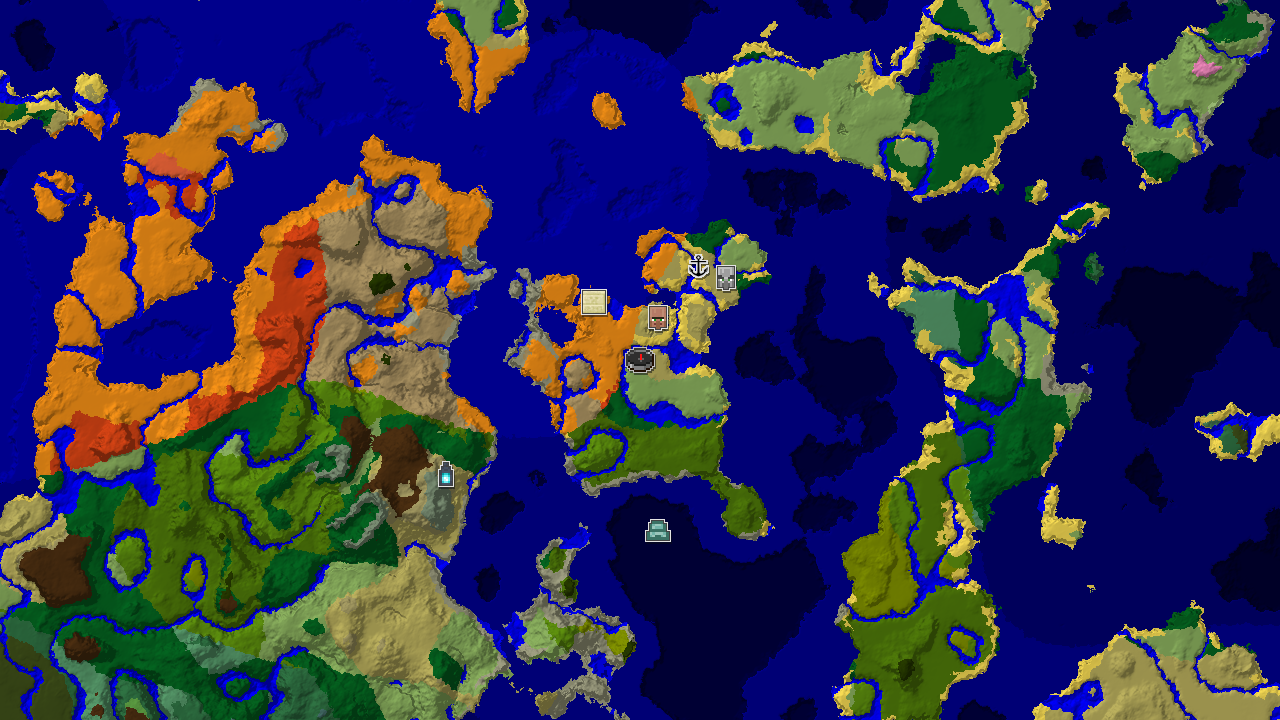 A top-down 2D biome map centered on spawn, showing a nearby Ancient City, desert, savanna, and various ocean biomes.