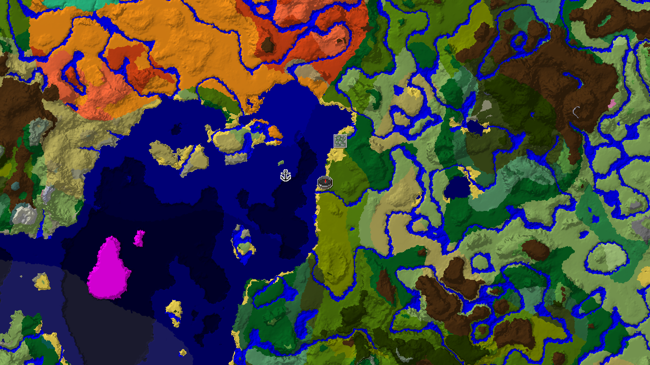 A 2D biome map centered on the spawn point, marked within a lush Jungle, showing nearby oceans, beaches, and a distinct Bamboo Jungle biome.