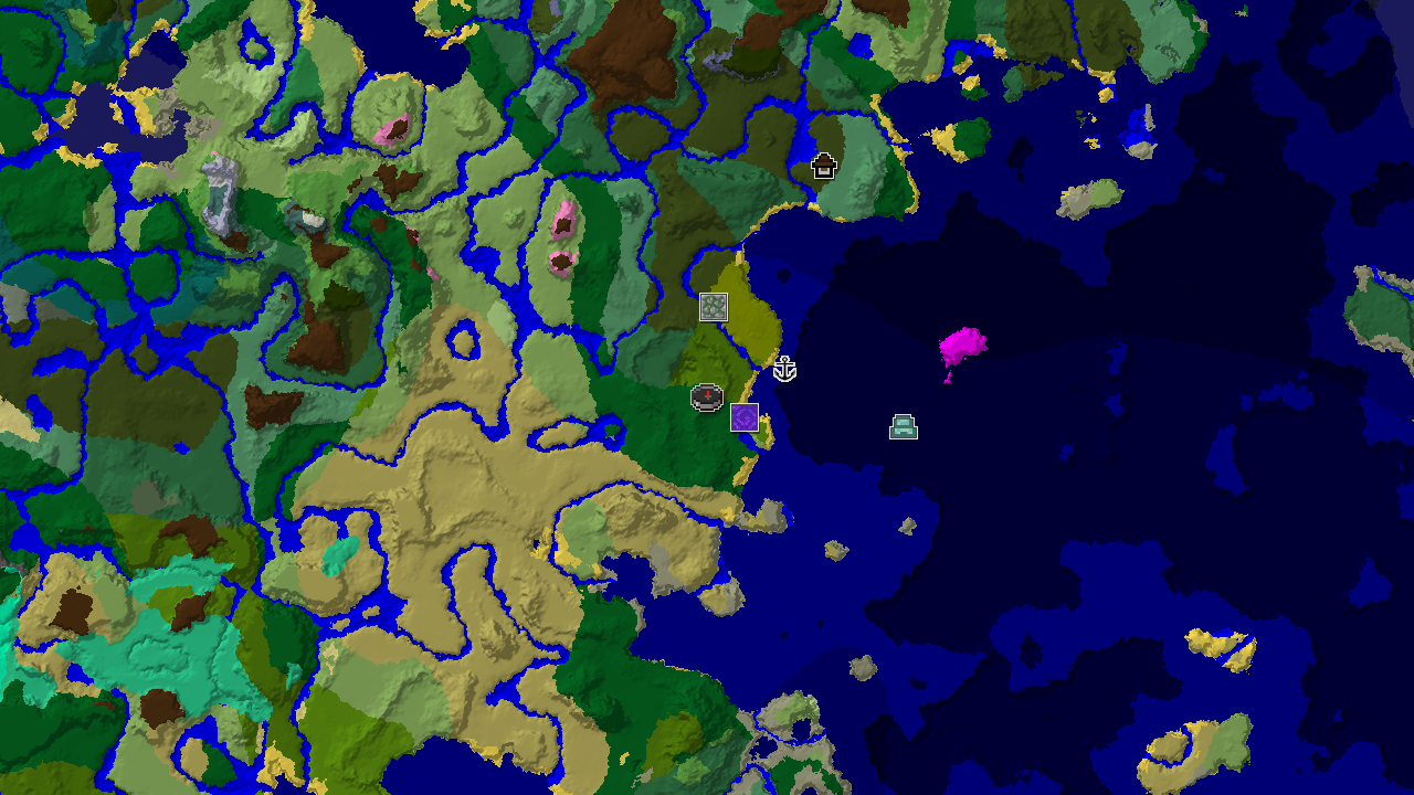 A 2D biome map centered on spawn, showing a nearby Bamboo Jungle, Woodland Mansion, and an Ocean Monument.