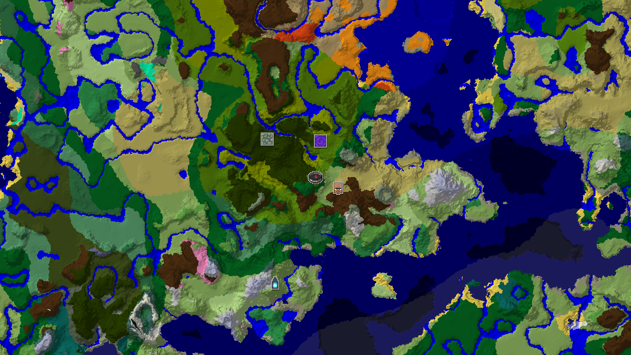 A 2D biome map centered on spawn, showing Sparse Jungle at spawn, with nearby markers for a Village, Ruined Portal, and Jungle Temple.