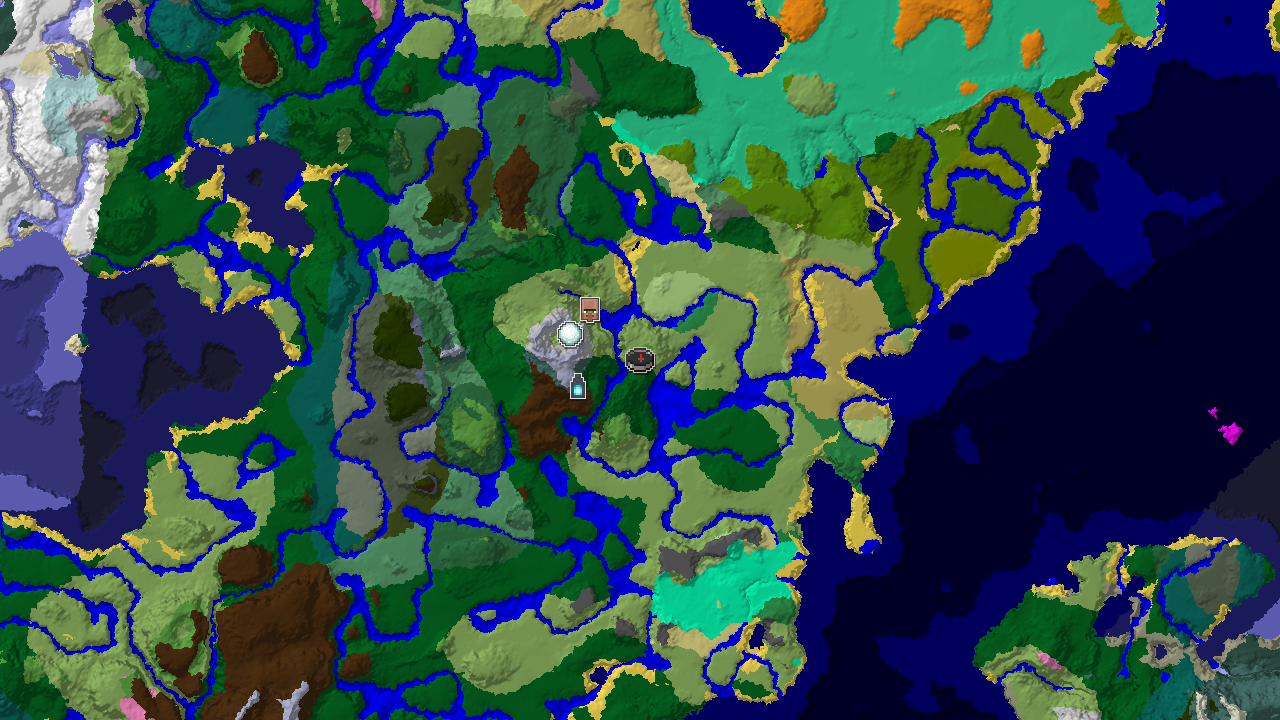 A 2D biome map centered on spawn, showing a nearby Ancient City, an Igloo, and a Village.