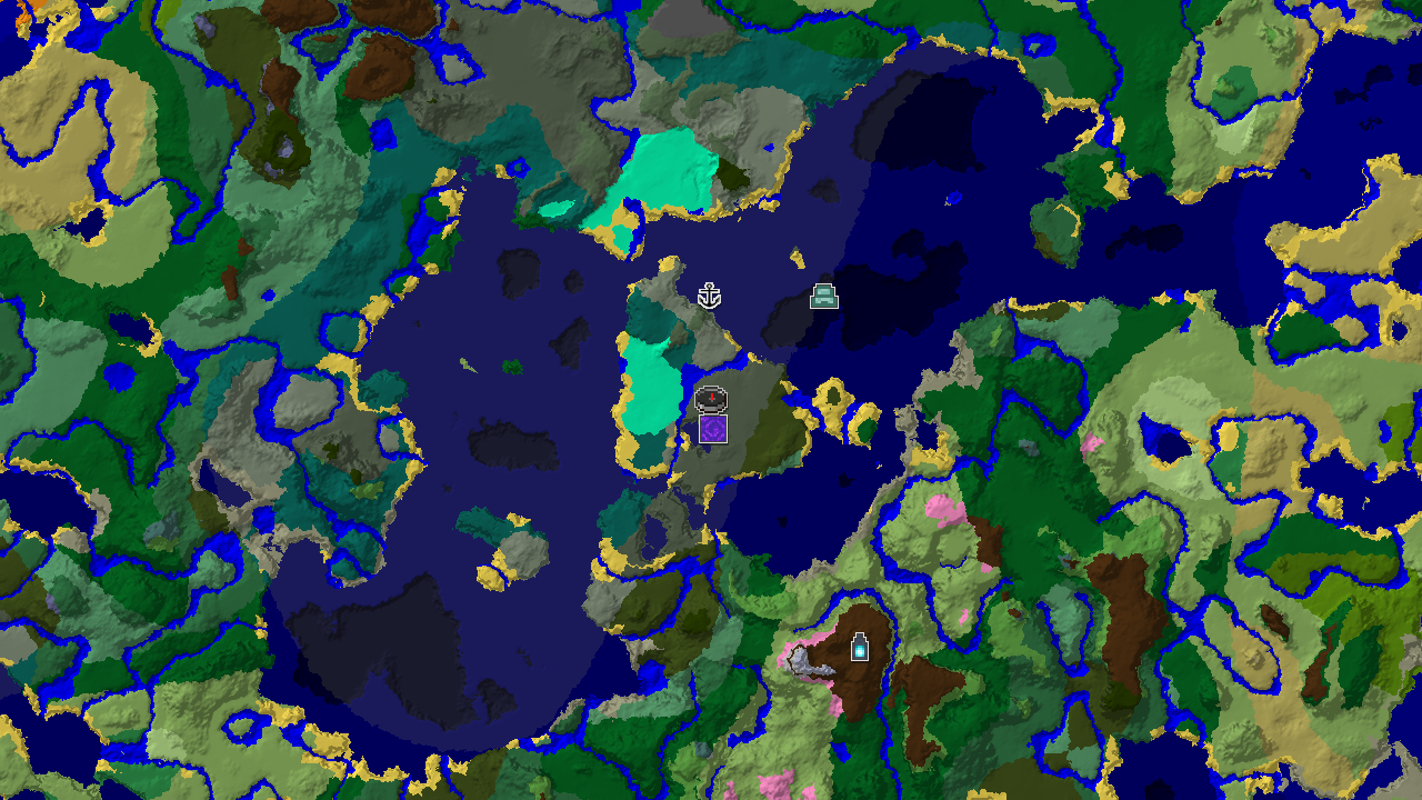 A top-down 2D biome map centered on spawn, showing Old Growth Pine Taiga at the start, surrounded by various taiga and ocean biomes, with markers for a Ruined Portal, Shipwreck, and Ocean Monument.