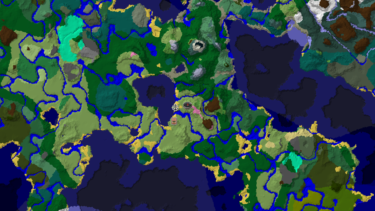 A 2D biome map centered on spawn, showing a nearby Cherry Grove, large plains, and extensive ocean biomes with a shipwreck.