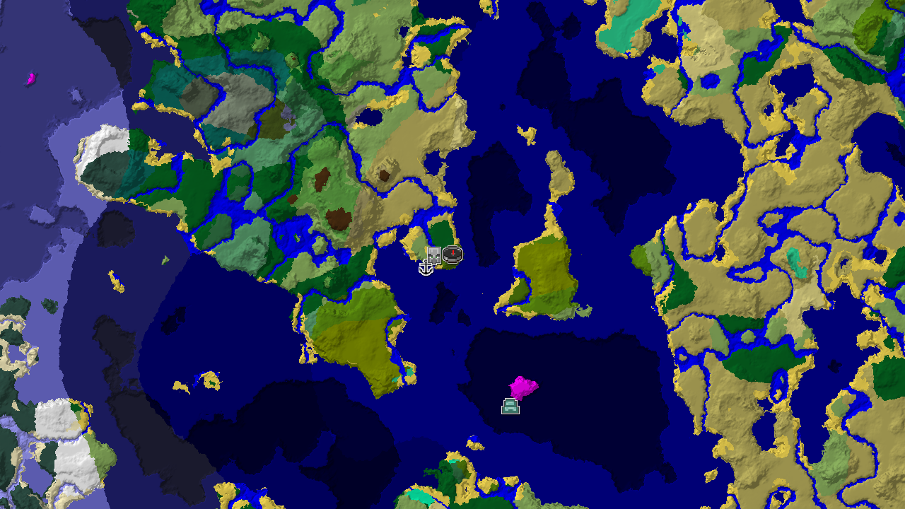 A 2D biome map centered on the spawn point, revealing a varied landscape of jungle, ocean, and savanna with markers for a nearby Pillager Outpost and Shipwreck.