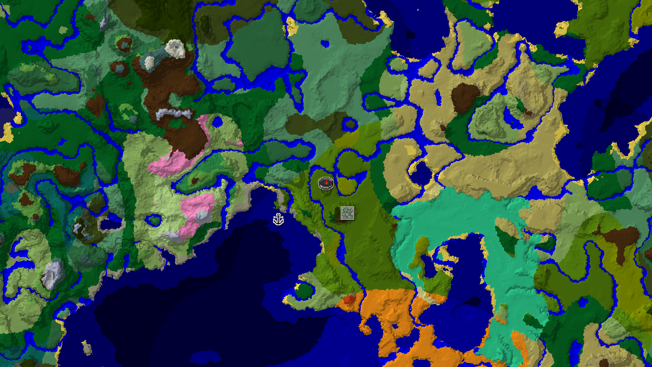 A 2D biome map centered on spawn, showing a large Jungle biome extending north, east, and west, with a marker for spawn and another for a Jungle Temple to the southeast.