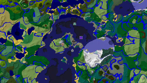 Ocean Monument and Villages in a Cold Taiga Landscape