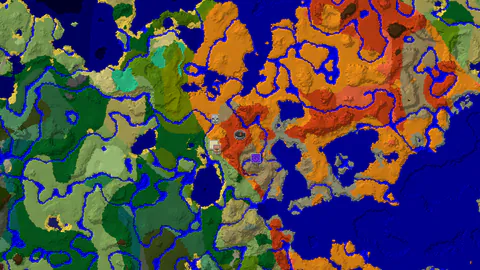 Spawn in Badlands with a Waterside Village Nearby