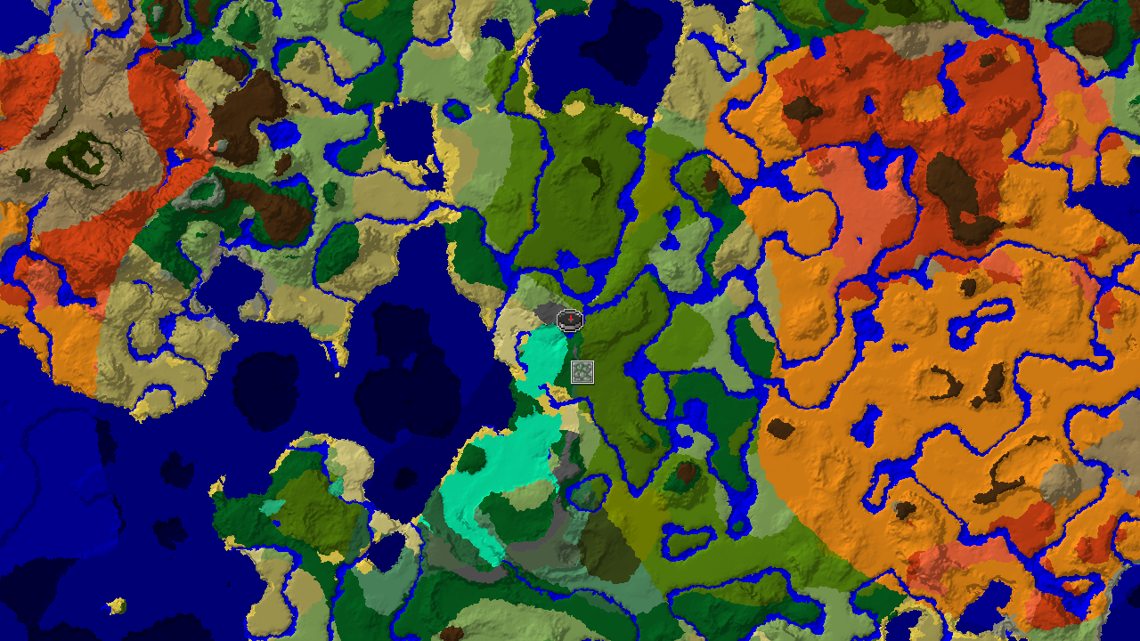 A 2D biome map centered on spawn, showing a nearby Jungle Temple marker amidst a patchwork of jungle, forest, and river biomes.