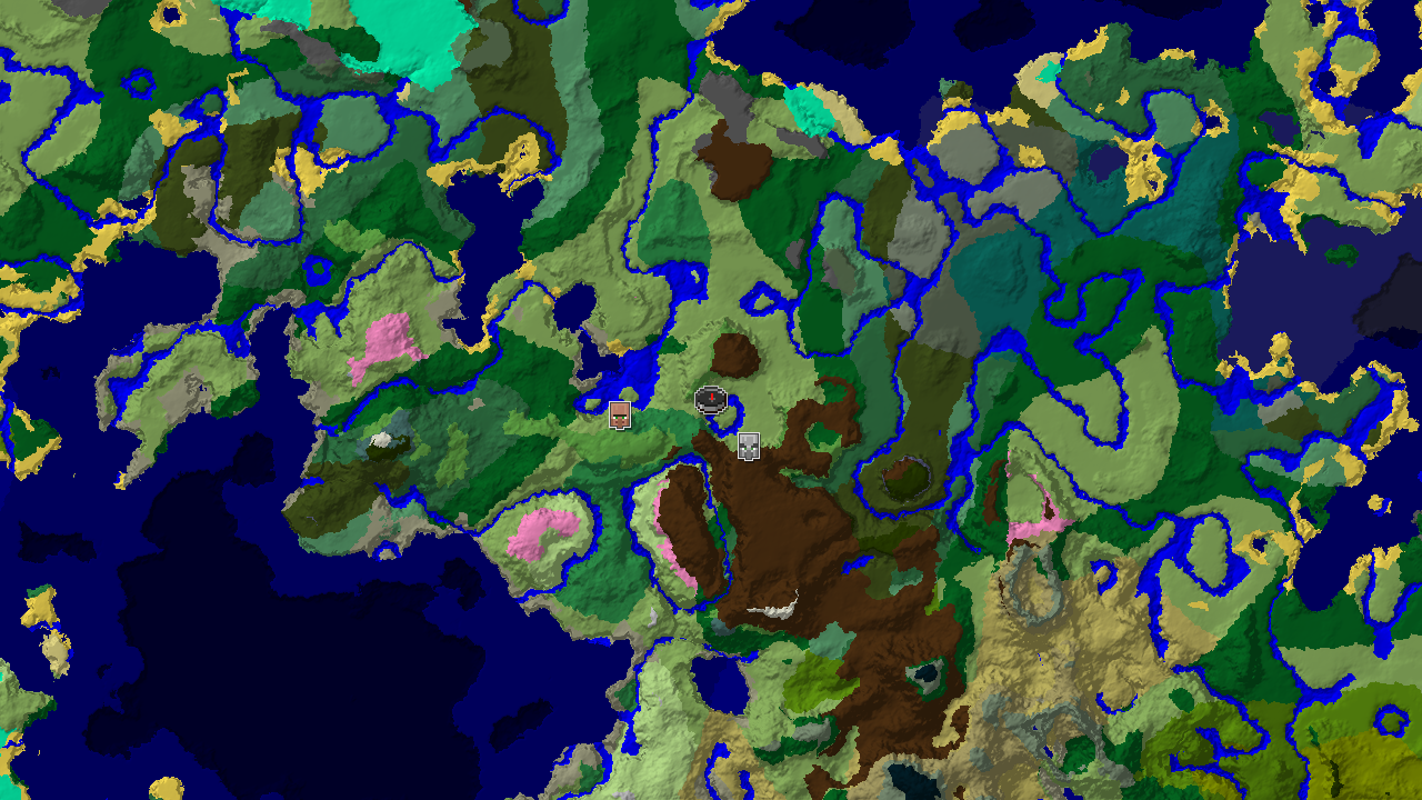 A 2D biome map centered on spawn, showing a large plains area with nearby flower forest, river, and a pillager outpost marked.