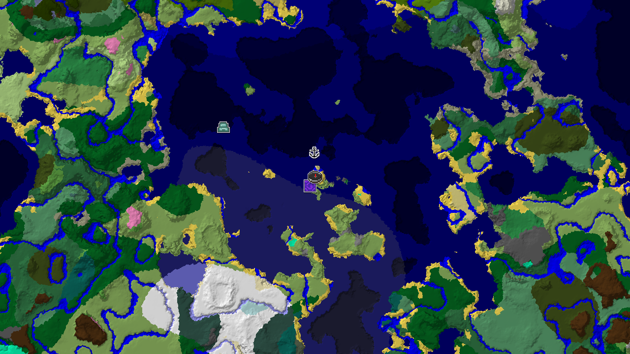A 2D biome map centered on the spawn point, marked on a Beach, showing nearby Ocean, Cold Ocean, and Deep Ocean biomes, with markers for a Ruined Portal and a Shipwreck.