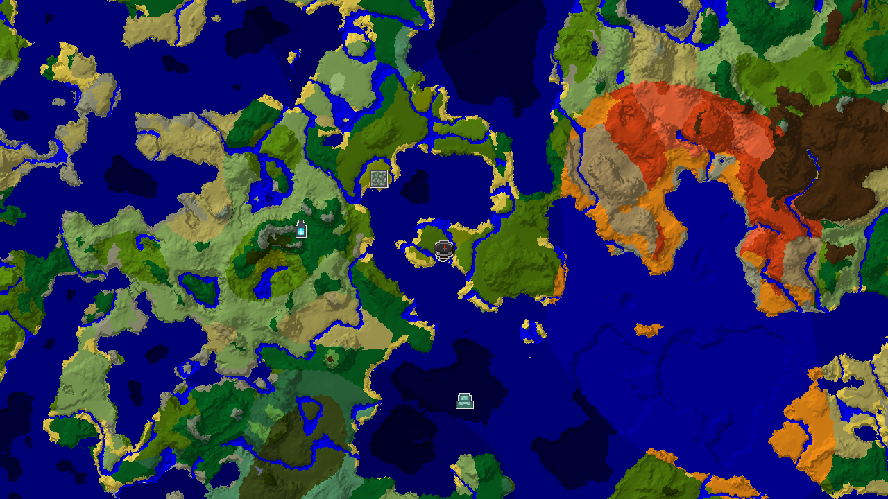 A 2D biome map centered on spawn, showing a beach island, a nearby bamboo jungle, and a shipwreck marker.