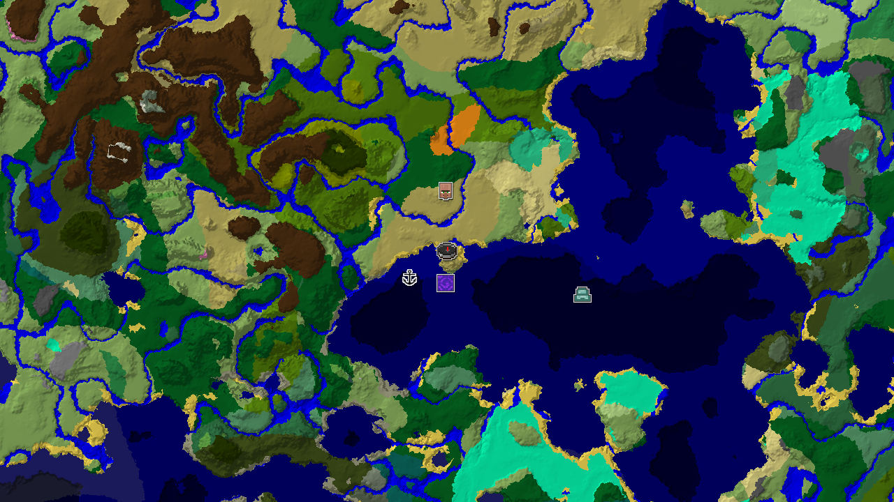 A 2D biome map centered on spawn, showing savanna, ocean, and jungle biomes with markers for a ruined portal, shipwreck, and village.