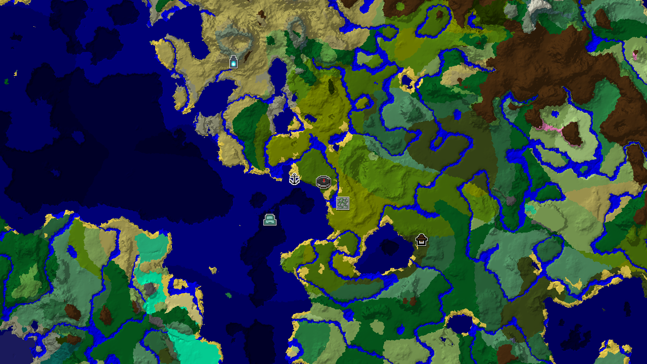 A 2D biome map centered on spawn, showing a vibrant jungle at the starting point, with nearby bamboo jungles and several ocean monuments scattered in the surrounding waters.