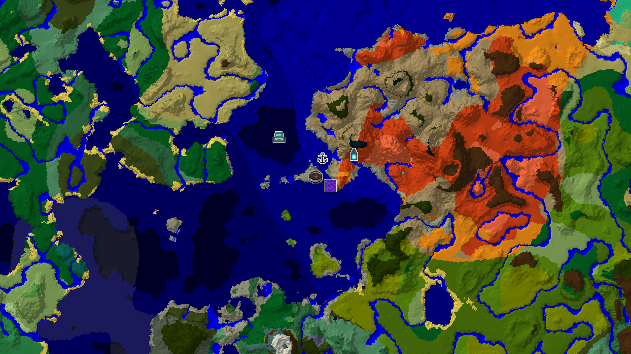 A 2D biome map centered on spawn, showing a jungle spawn point with markers for an Ancient City, Ruined Portal, and Shipwreck.