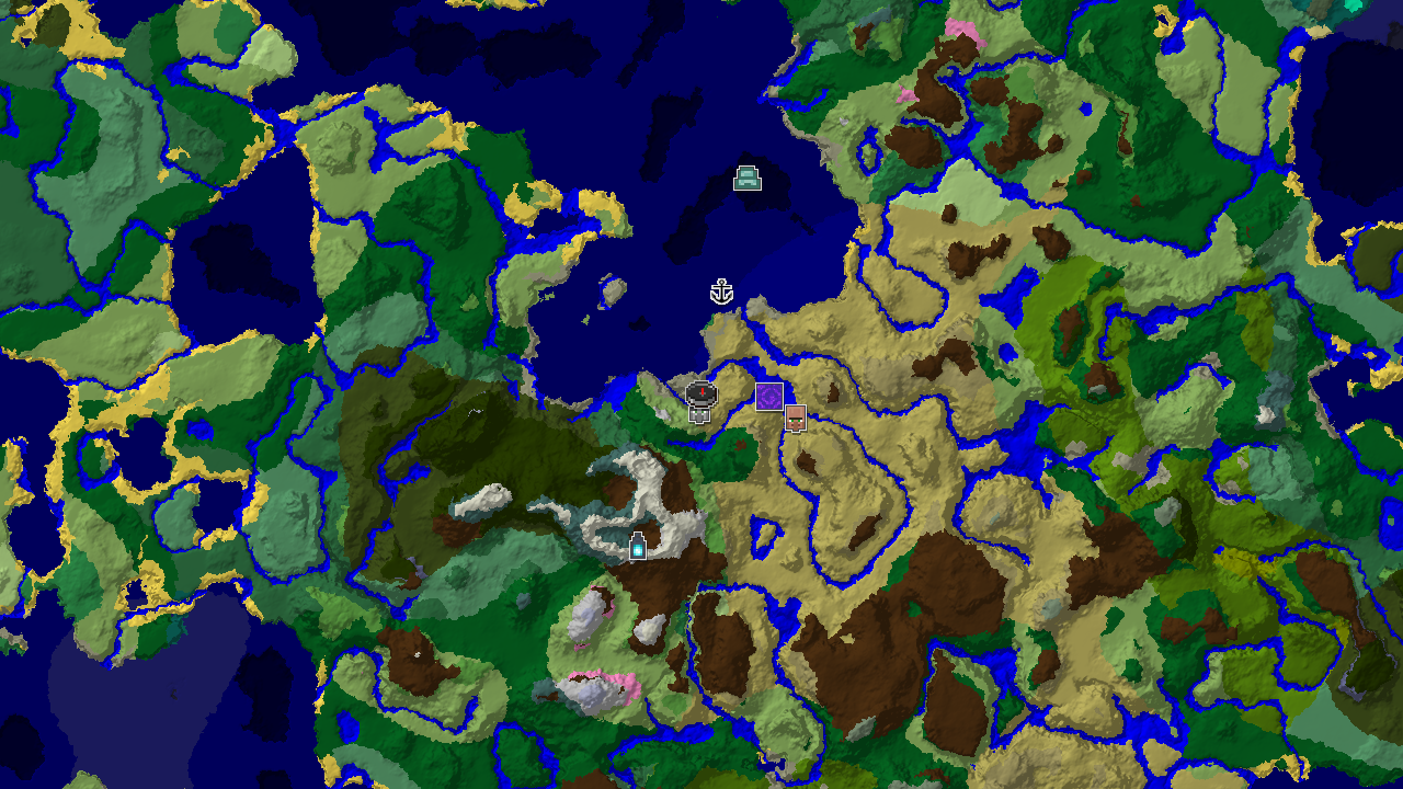A 2D biome map centered on the spawn point, marked in a savanna, with markers for an Ancient City and a Pillager Outpost.