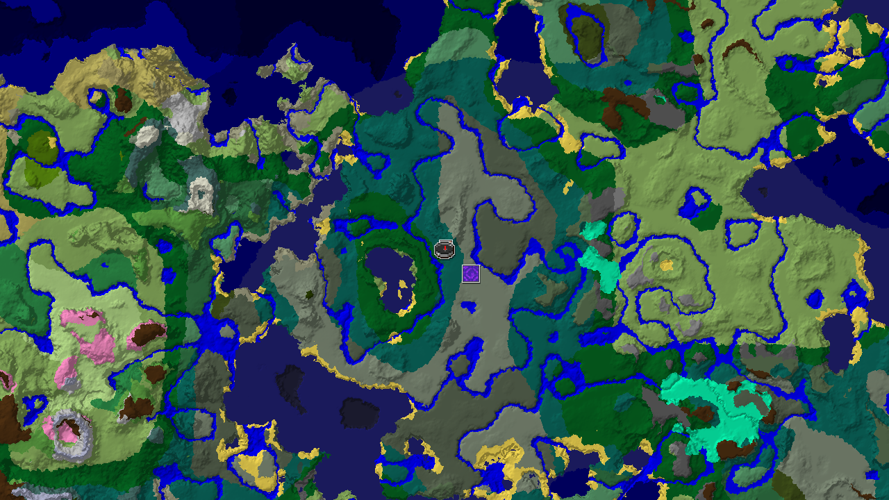A 2D biome map centered on spawn, showing a large village marker just 11 blocks east of spawn. Taiga, Forest, and River biomes dominate the immediate area.