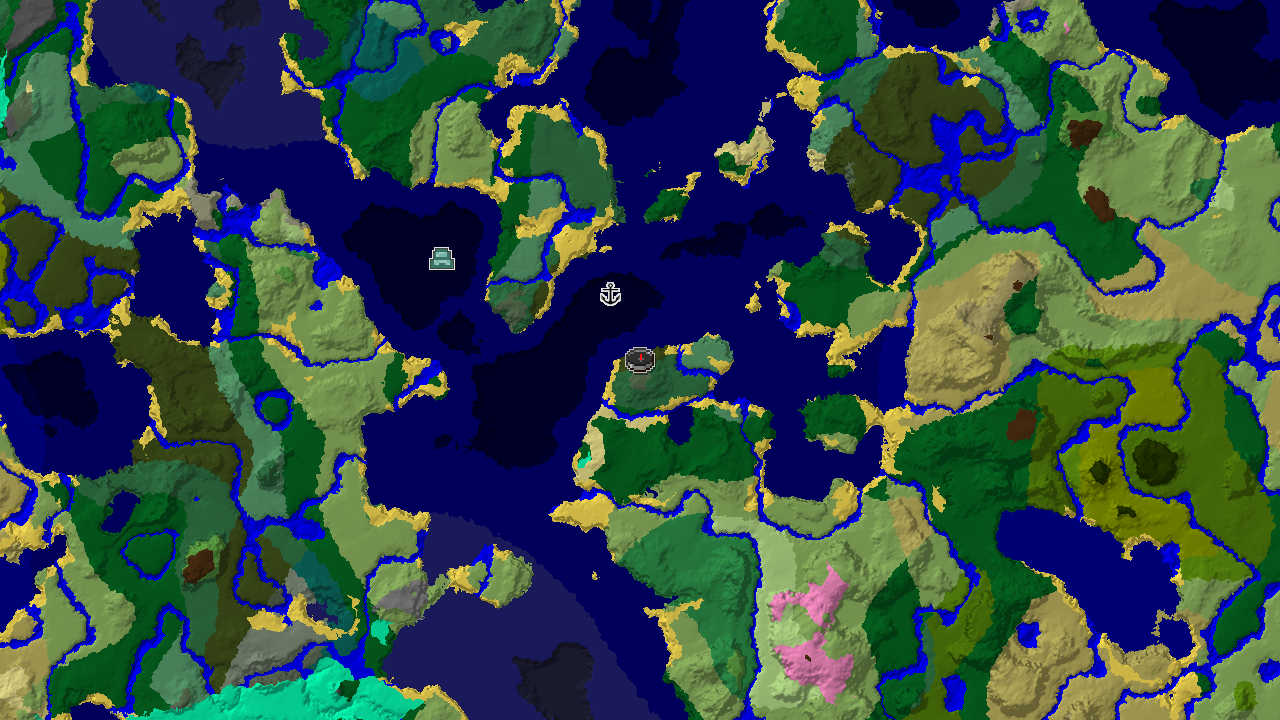 A top-down 2D biome map centered on spawn, showing a Windswept Forest at the center, surrounded by various ocean biomes, Dark Forest, and Birch Forest patches.