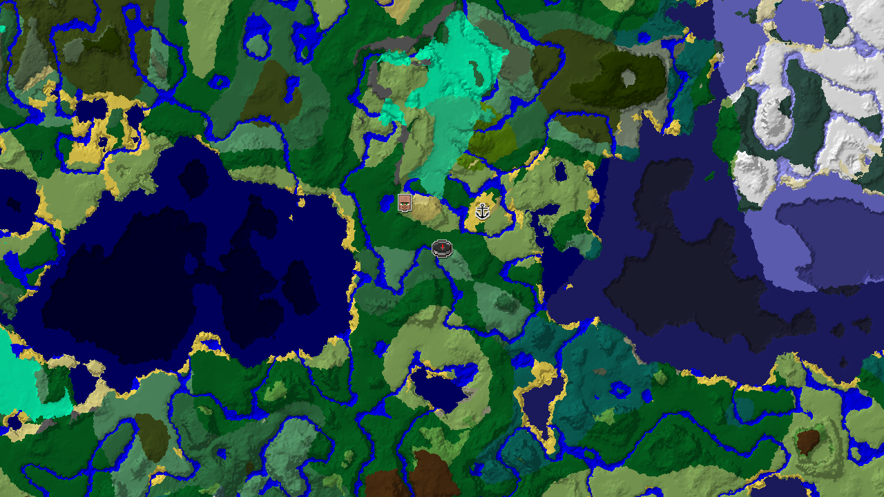 A 2D biome map centered on the spawn point, showing an Old Growth Birch Forest, with markers for a village and a shipwreck.