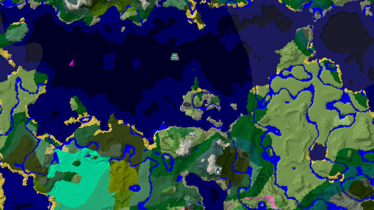 A 2D biome map centered on spawn, showing Sunflower Plains at the start, with markers for a nearby Shipwreck and a more distant Pillager Outpost.