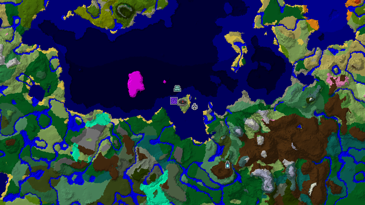 Oceanic World With Distant Ancient City And Mushroom Fields