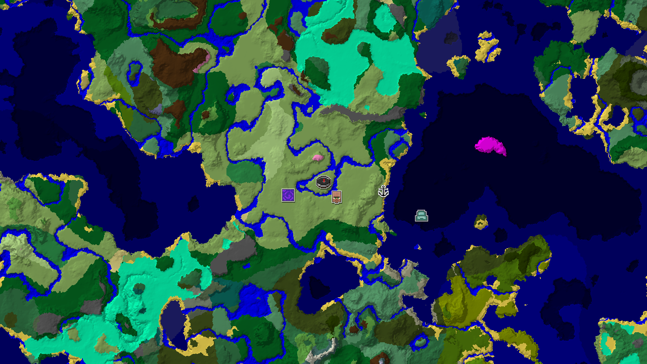 A 2D biome map centered on spawn, showing a Plains spawn, a nearby village, and a Cherry Grove.