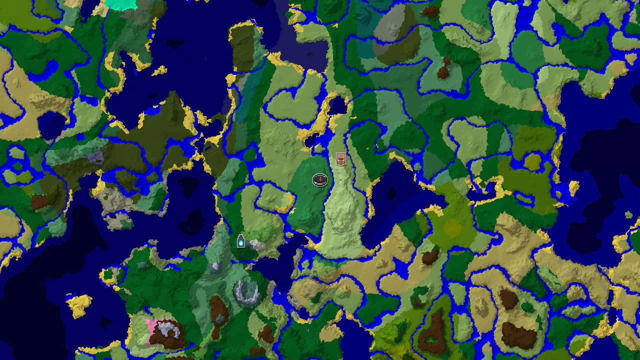 A 2D biome map centered on spawn, showing a vibrant Flower Forest at the start with markers for a nearby village and a more distant ancient city.