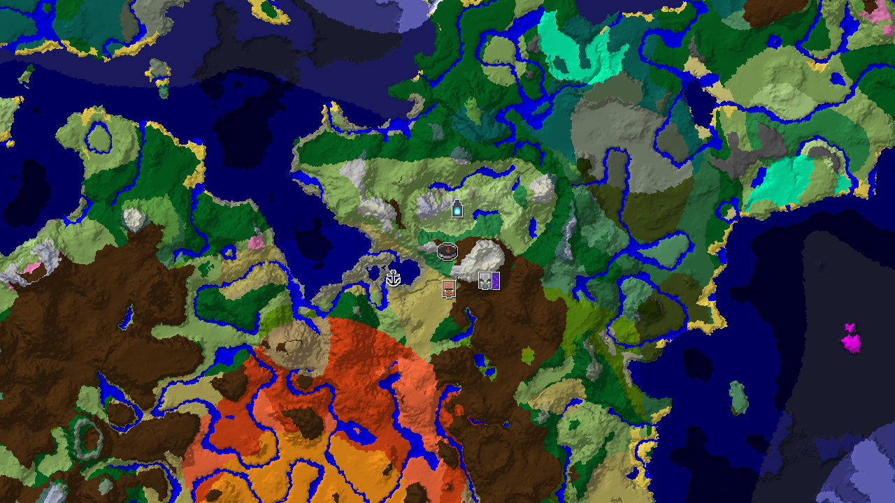 A 2D biome map centered on the spawn point, marked with an 'X', showing nearby structures including a village, ruined portal, and pillager outpost.