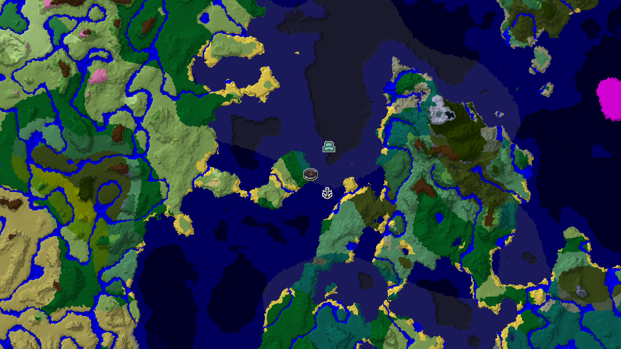 A 2D biome map centered on the spawn point (72, -88) in a taiga biome, showing a shipwreck at (208, 64) and an ocean monument at (224, -320).
