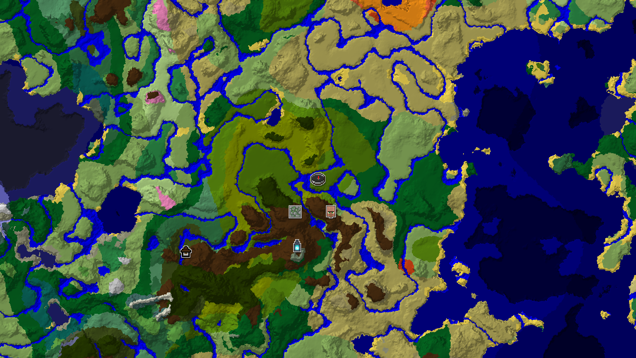 A 2D biome map centered on spawn, showing a large jungle area to the west, savanna to the east, and markers for a village, jungle temple, and ancient city.