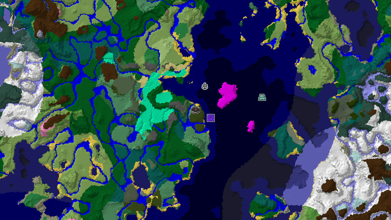 A 2D biome map centered on the spawn point shows a Dark Forest with nearby Old Growth Birch Forest, Ocean, and Deep Ocean. Markers indicate a Ruined Portal and a Shipwreck close to spawn.