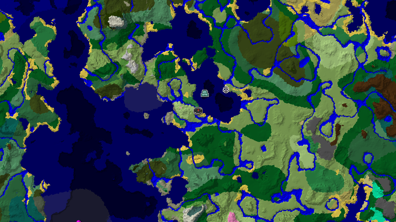 A 2D biome map centered on spawn, showing a nearby Flower Forest, a large Ocean, and markers for an Ocean Monument and Shipwreck.