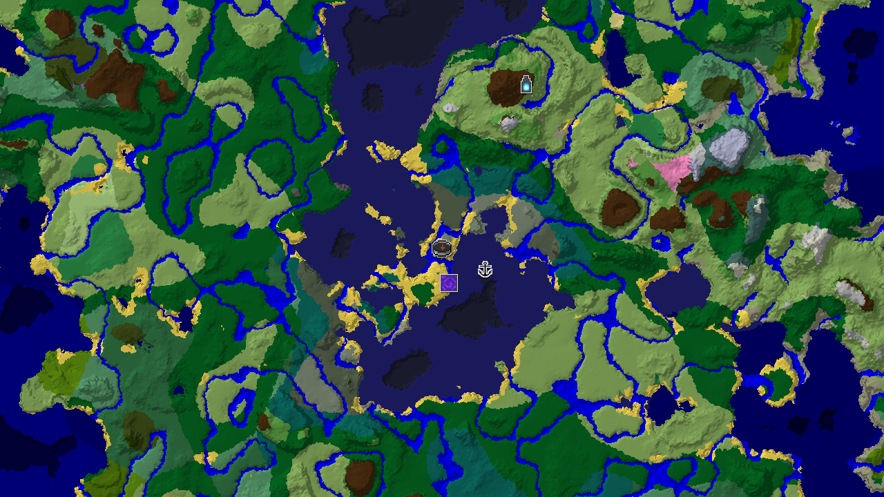 A 2D biome map centered on spawn, showing Old Growth Spruce Taiga, River, Beach, and Cold Ocean biomes, with markers for a Ruined Portal and Shipwreck.