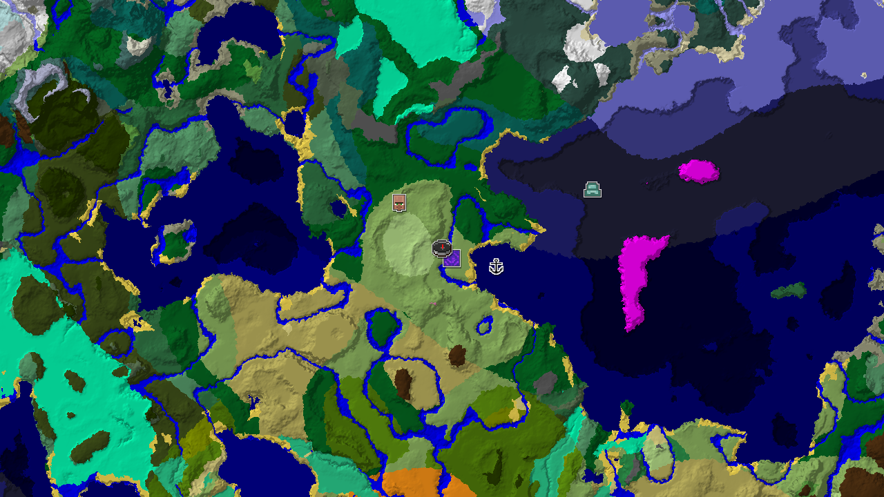 A 2D top-down biome map shows a Plains spawn, with a Ruined Portal 79 blocks east, and a Village 362 blocks southwest.