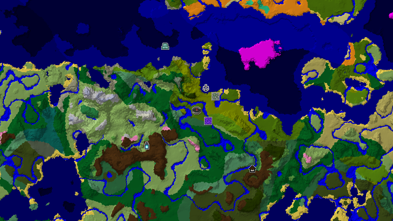 A 2D biome map centered on spawn, showing a jungle at spawn, a nearby Bamboo Jungle, and markers for an Ancient City and other structures.