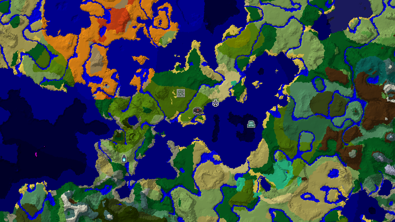 A 2D biome map centered on spawn, showing Sparse Jungle at the start, surrounded by various ocean and forest biomes, with markers for a nearby Shipwreck, Jungle Temple, and Ocean Monument.