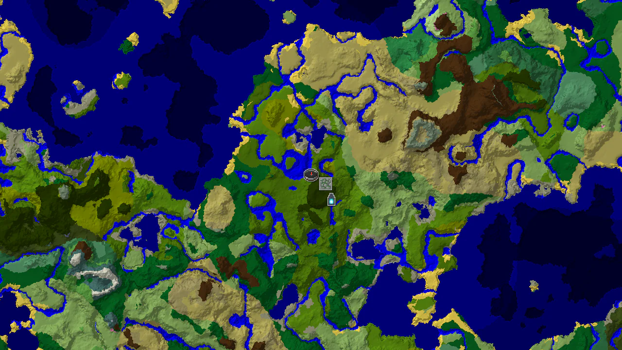 Top-down 2D biome map centred on the spawn marker, with markers for the Jungle Temple, the Ancient City and the more distant Stronghold across the surrounding biomes.