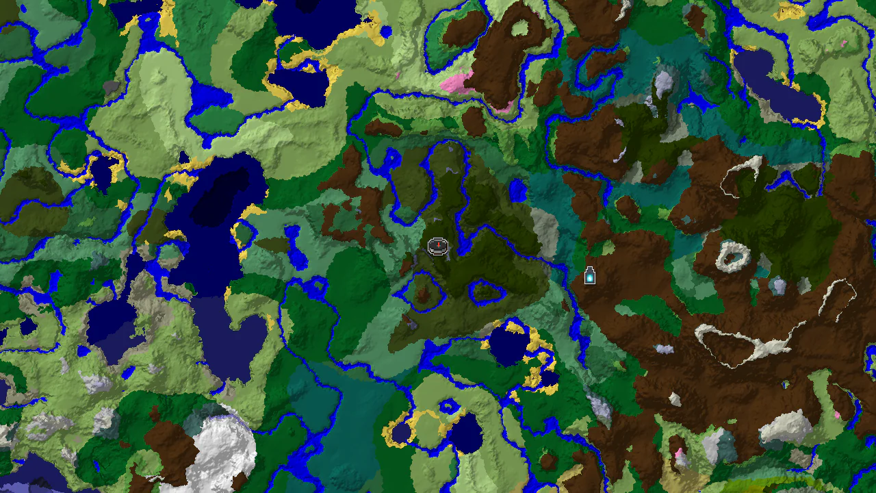 Top-down 2D biome map centred on spawn in a Pale Garden, with a spawn marker and markers for the Ancient City to the east and the stronghold.