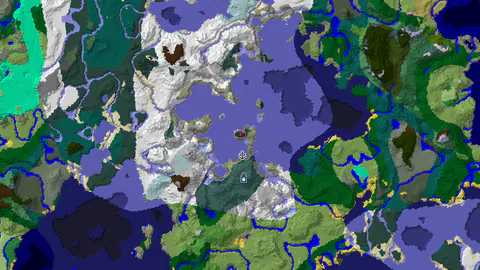 Snowy Survival Island with Distant Ancient City